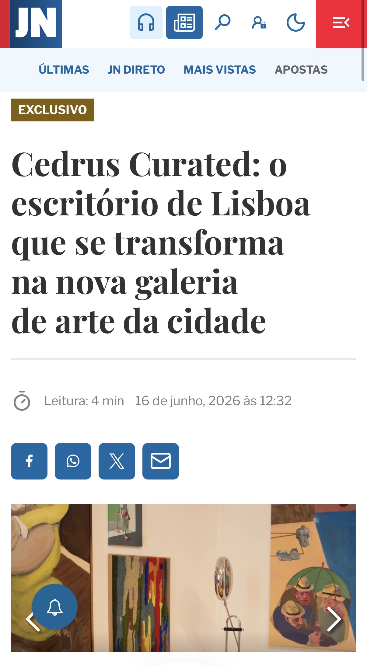 Press coverage of Cedrus Curated in Jornal de Notícias
