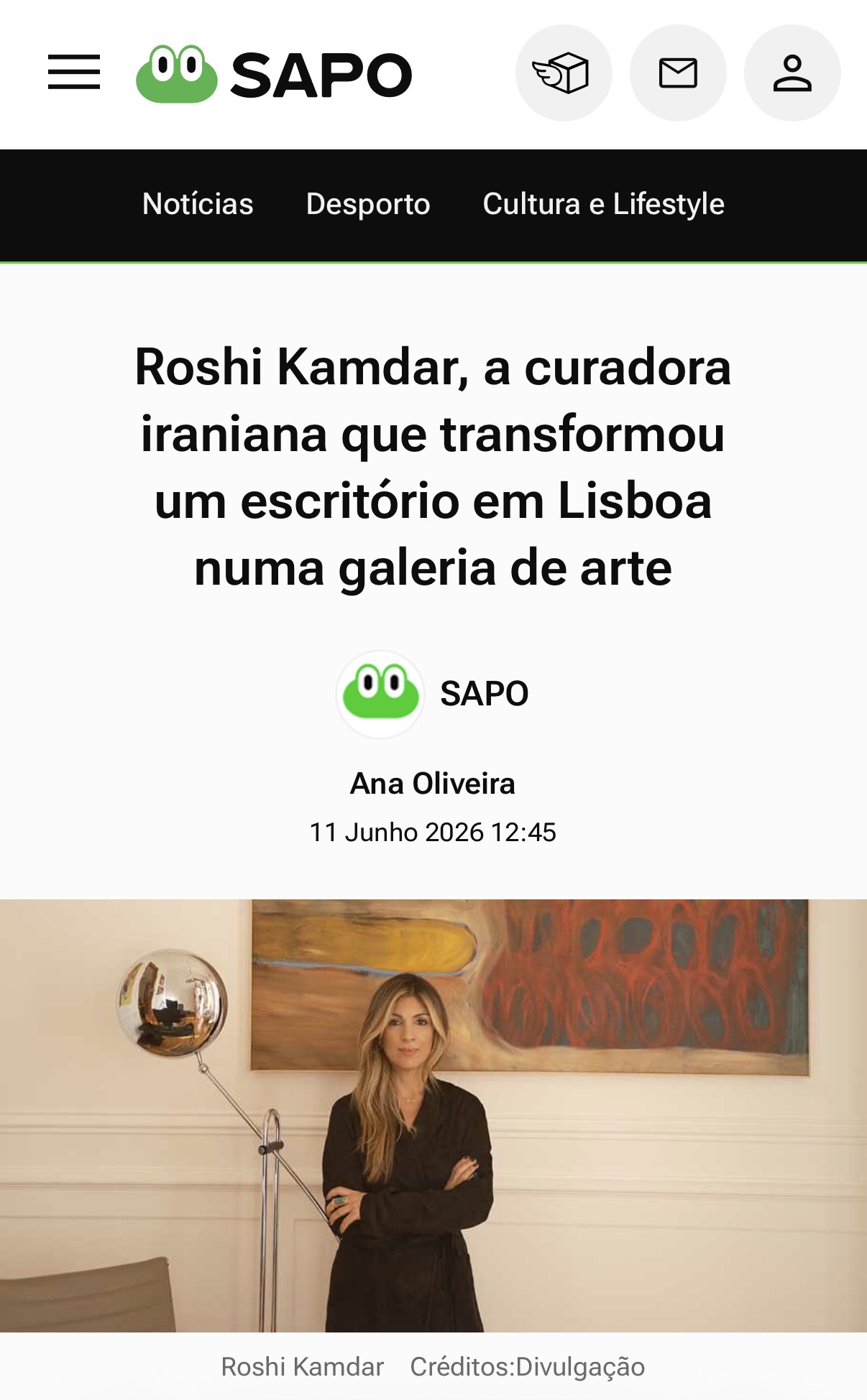 Press coverage of Cedrus Curated founder Roshi Kamdar in SAPO Lifestyle
