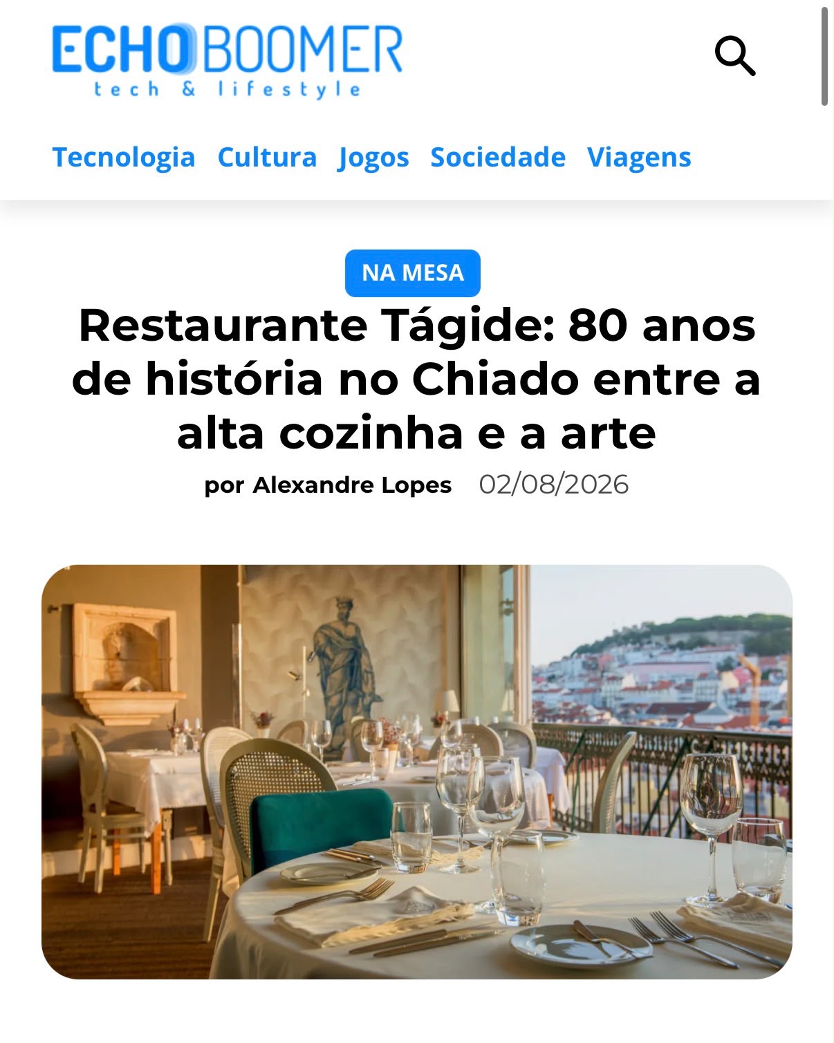 Press coverage of Tágide's art and gastronomy crossover in Echo Boomer