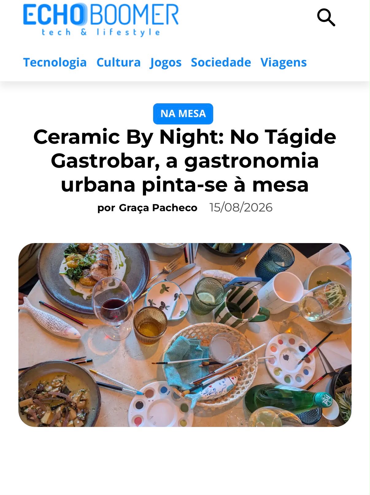 Press coverage of Ceramics by Night at Tágide in Echo Boomer