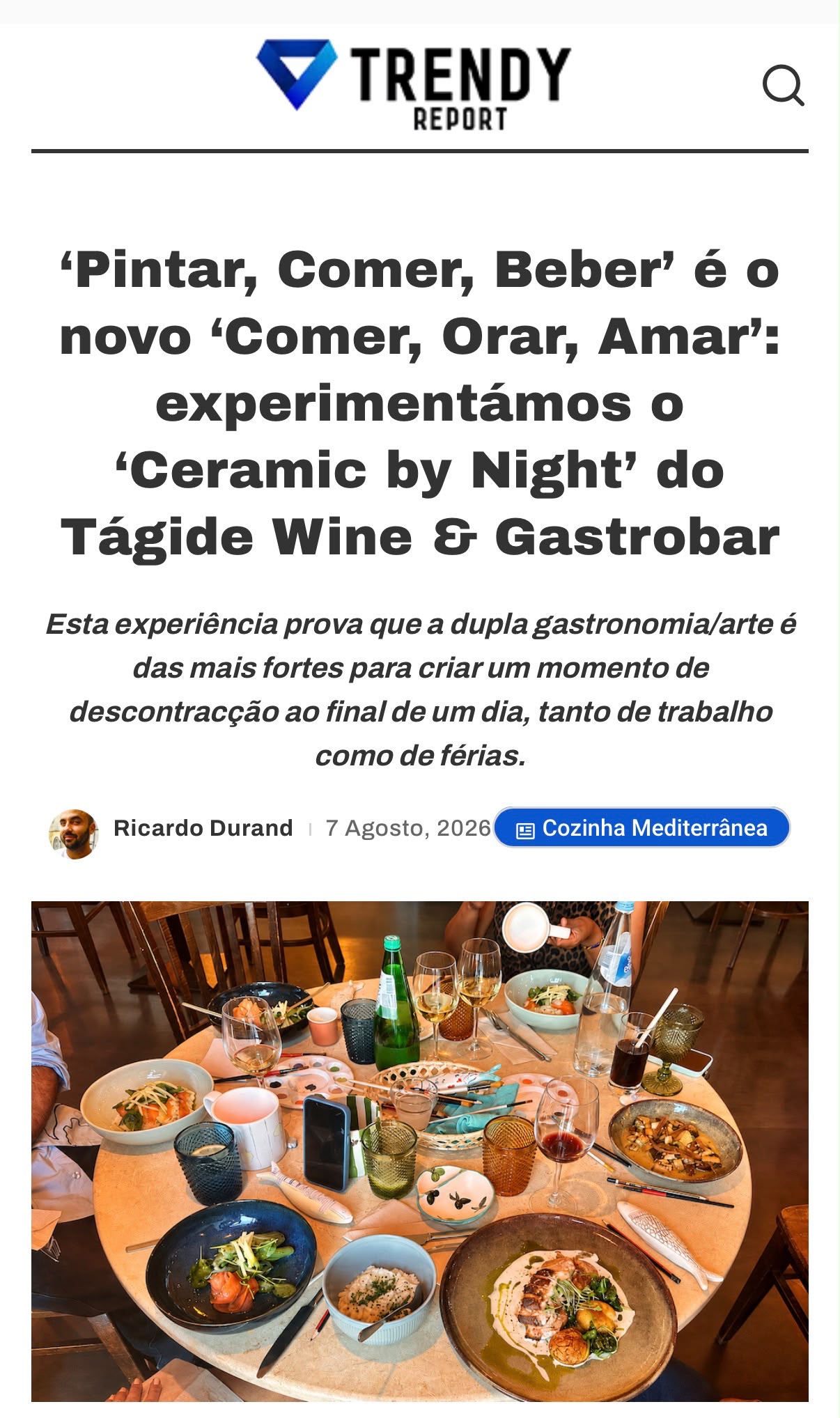 Press coverage of Ceramics by Night at Tágide in Trendy Report