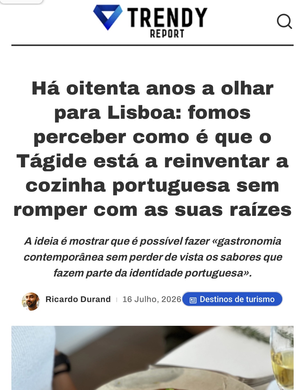 Press coverage of Restaurante Tágide's 80th anniversary in Trendy Report