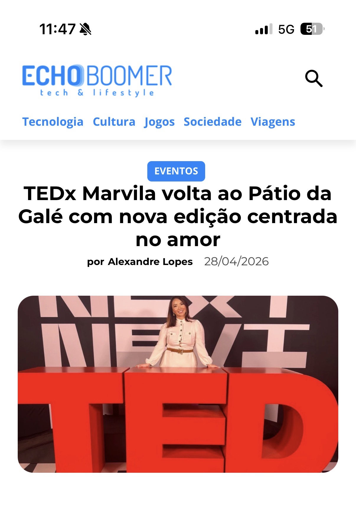 Press coverage of TEDx Marvila 2026 in Echo Boomer